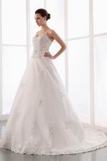 Affordable Appliqued Bottom Outdorr Bridal Dress With Black Beading