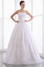 Strapless Dentate Appliqued Bottom Puffy Skirt Wedding Dress