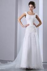 Straps Square Neck Appliqued White Wedding Dress Online