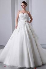 Appliqued Corset Back Cathedral Train Puffy Wedding Bridal Dress