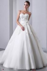 Appliqued Corset Back Cathedral Train Puffy Wedding Bridal Dress