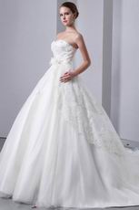 Appliqued Corset Back Cathedral Train Puffy Wedding Bridal Dress