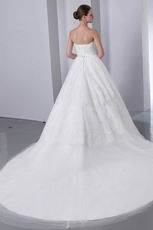 Appliqued Corset Back Cathedral Train Puffy Wedding Bridal Dress