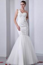 One Shoulder Sweetheart White Custom Lace Wedding Dress