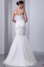 One Shoulder Sweetheart White Custom Lace Wedding Dress