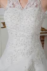 Modest Halter Chapel Train Ivory Wedding Dress With Appliques