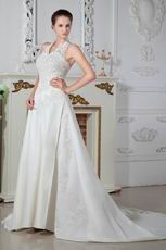 Modest Halter Chapel Train Ivory Wedding Dress With Appliques