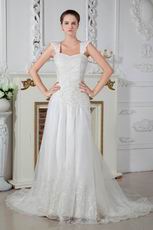 Straps A-line Skirt Wite Chapel Train Ivory Wedding Dress 2014