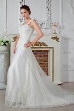 Straps A-line Skirt Wite Chapel Train Ivory Wedding Dress 2014