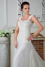 Straps A-line Skirt Wite Chapel Train Ivory Wedding Dress 2014