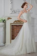 Straps A-line Skirt Wite Chapel Train Ivory Wedding Dress 2014