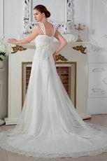 Straps A-line Skirt Wite Chapel Train Ivory Wedding Dress 2014