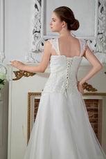 Straps A-line Skirt Wite Chapel Train Ivory Wedding Dress 2014