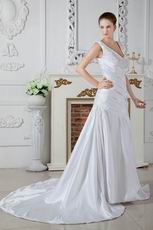 Modest V-Neck White Chapel Wedding Bridal Dress Stores