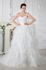 Luxurious Sweetheart Dropped Waist Cathedral Feather Wedding Dress