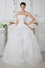 Strapless Flowers Crystal Puffy Skirt Wedding Dress On Sale