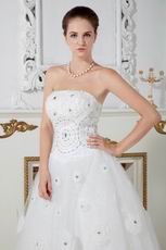 Strapless Flowers Crystal Puffy Skirt Wedding Dress On Sale