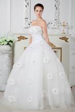 Strapless Flowers Crystal Puffy Skirt Wedding Dress On Sale