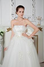 Discount Strapless Appliques Ball Gown Ivory Net Bridal Gowns