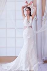 Hottest Halter Mermaid Silhouette Ivory Lace Bridal Gown Petite