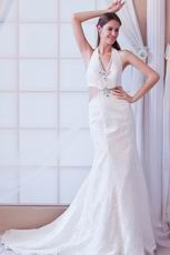 Hottest Halter Mermaid Silhouette Ivory Lace Bridal Gown Petite