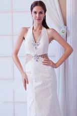 Hottest Halter Mermaid Silhouette Ivory Lace Bridal Gown Petite
