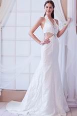 Hottest Halter Mermaid Silhouette Ivory Lace Bridal Gown Petite