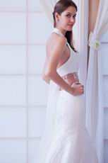 Hottest Halter Mermaid Silhouette Ivory Lace Bridal Gown Petite