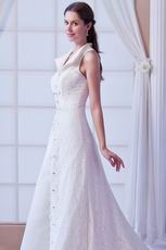 Glamorous Dropped Waist Ivory Lace Wedding Dress 2014