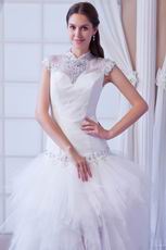 Glamorous High Neck Asymmetircal High Low Ivory Wedding Dress