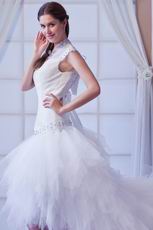 Glamorous High Neck Asymmetircal High Low Ivory Wedding Dress