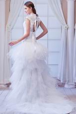 Glamorous High Neck Asymmetircal High Low Ivory Wedding Dress