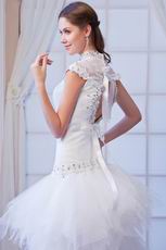 Glamorous High Neck Asymmetircal High Low Ivory Wedding Dress