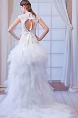 Glamorous High Neck Asymmetircal High Low Ivory Wedding Dress