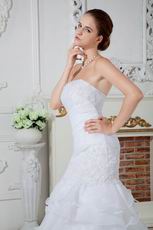 Affordable Strapless Mermaid Ruffle Layers Chapel Bridal Dress