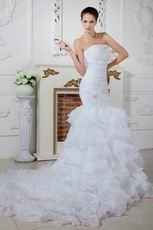 Affordable Strapless Mermaid Ruffle Layers Chapel Bridal Dress