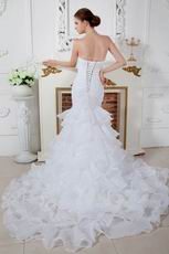 Affordable Strapless Mermaid Ruffle Layers Chapel Bridal Dress