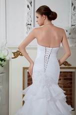 Affordable Strapless Mermaid Ruffle Layers Chapel Bridal Dress