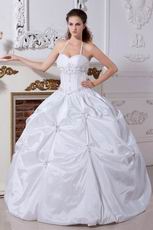Halter Embroidery Corset Ball Gown Taffeta Bridal Gown Discount