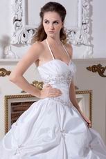 Halter Embroidery Corset Ball Gown Taffeta Bridal Gown Discount