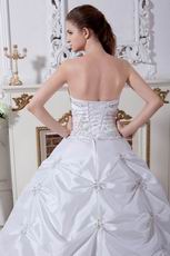Affordable Strapless Bubble Skirt Ivory Wedding Dress With Embroidery