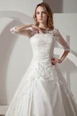 Hot Sell Off Shoulder 3/4 Long Lace Sleeves Church Bride Wedding Dress