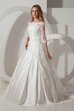 Hot Sell Off Shoulder 3/4 Long Lace Sleeves Church Bride Wedding Dress