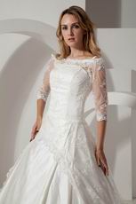 Hot Sell Off Shoulder 3/4 Long Lace Sleeves Church Bride Wedding Dress