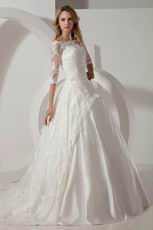 Hot Sell Off Shoulder 3/4 Long Lace Sleeves Church Bride Wedding Dress