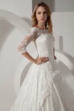 Hot Sell Off Shoulder 3/4 Long Lace Sleeves Church Bride Wedding Dress