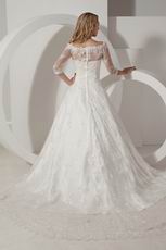 Hot Sell Off Shoulder 3/4 Long Lace Sleeves Church Bride Wedding Dress