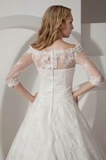 Hot Sell Off Shoulder 3/4 Long Lace Sleeves Church Bride Wedding Dress