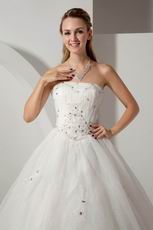 Cheap Strapless Appliques Crystal Cathedral Ivory Bridal Dress