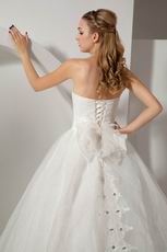 Cheap Strapless Appliques Crystal Cathedral Ivory Bridal Dress